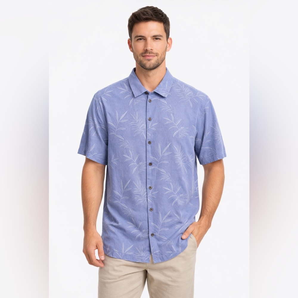 Tommy Bahama 100% Silk Tropical Shirt Medium Blue